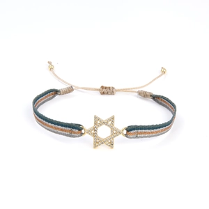 Bracelet ethnique tressé avec étoile à six branches dorée et cordon réglable à la main