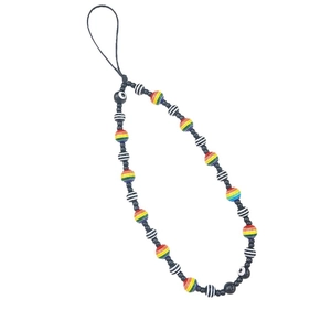 Bijou de téléphone ethnique avec perles rayées colorées et perle de l'œil protecteur