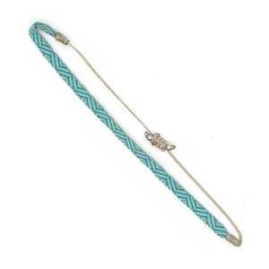 Handmade woven bohemian bracelet with turquoise chevron pattern and adjustable cord