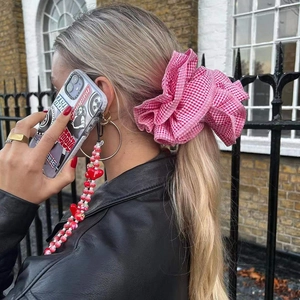 Handmade Beaded Phone Chain Red Heart Acrylic Resin Floral Polymer Clay Phone Lanyard Strap Decoration For Women Girls