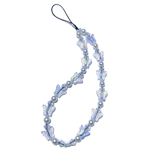 Wildflower crystal butterfly phone charm with iridescent beads and faux pearls for women