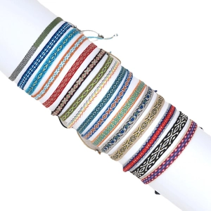Bohemian hand-woven ethnic bracelet set with colorful patterns and adjustable cords
