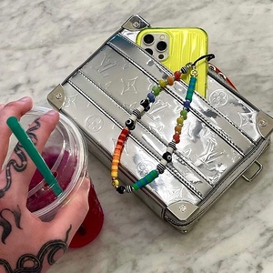 Handmade Colorful Soft Clay Beaded Phone Lanyard With Smile Face Evil Eye Stripe Beads For Women Y2K INS Fashion Jewelry