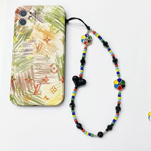 Handmade Colorful Beaded Phone Charm String With Heart And Peace Sign Sunflower Pendant Acrylic Glass Beads Lanyard For Women