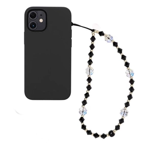 Handmade rhombus crystal phone lanyard with matte black case for wrist carry and decoration