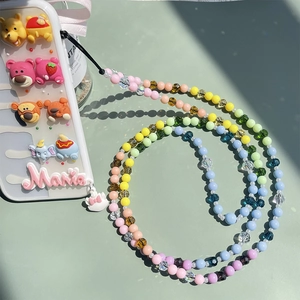Colorful Acrylic Beaded Phone Lanyard Crossbody Candy Color Flower Heart Pattern Phone Chain For Women Anti-Lost Strap