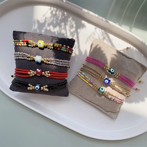 Bohemian Evil Eye multilayer beaded bracelet set with colorful seed beads in various colors