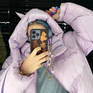 Sweat à capuche lavande avec cornes de diable et imprimé I HATE HUMANS style streetwear