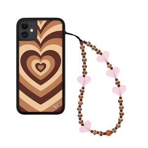 Coque de téléphone à motifs cœurs rétro avec dragonne en perles acryliques
