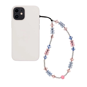 Cute pink and blue gummy bear phone charm strap on a white case for women