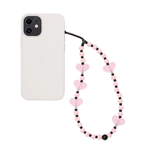 Dragonne de téléphone perlée avec cœurs roses en acrylique et perles rayées