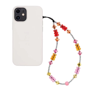 Handmade colorful resin gummy bear beaded phone charm strap with clear faceted crystals