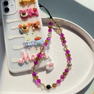 Handmade Crystal Glass Beaded Phone Strap Anti-Lost Faceted Bead Mobile Phone Chain Wristlet Lanyard For Women Accessories