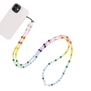 Colorful macaron beaded phone strap with matte round beads and crystal accents