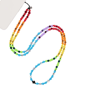 Rainbow beaded long strap crossbody chain for phone and camera with colorful crystal beads