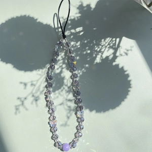 Romantic purple crystal butterfly phone charm with beaded faceted crystals and dreamlike shadows