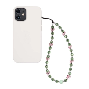 Romantic purple crystal butterfly beaded phone charm strap on a white phone case