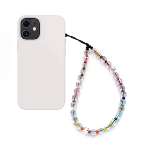 Rainbow crystal beaded phone strap with clear cube beads and multi-color accents
