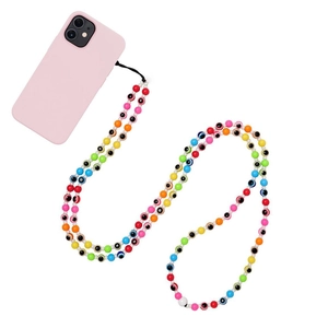 Rainbow beaded phone lanyard with Evil Eye charms and colorful gradient beads