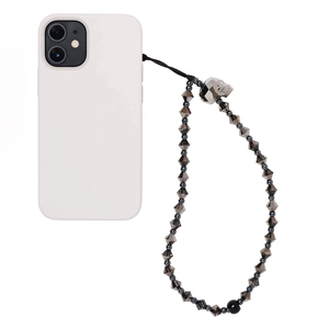 Gotische Kristall-Totenkopf-Handykette mit grauen Facettenperlen für Halloween-Stil