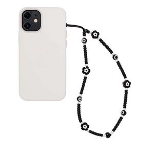 Handmade Glass Beaded Phone Chain Evil Eye Flower Black White Minimalist Strap Universal Phone Decoration Jewelry