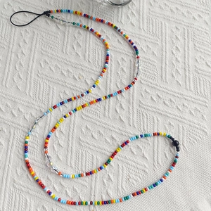 Handmade colorful glass seed bead crossbody phone strap with clear crystal accents