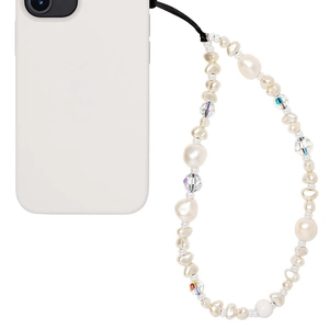 Elegant baroque pearl and crystal beaded phone wrist strap for cameras and cases