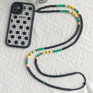 Bohemian Crossbody Phone Lanyard Beaded Polymer Clay Heishi Chain For Women Handmade Ethnic Style Mobile Phone Strap Gift
