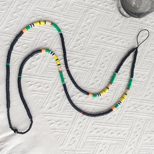 Bohemian multicolored polymer clay bead crossbody phone strap with black accents