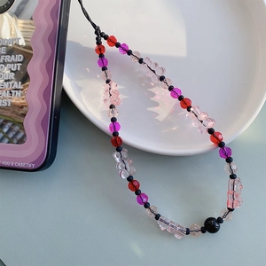 Dragonne de téléphone ours en gomme violette avec perles facettées colorées et charmes