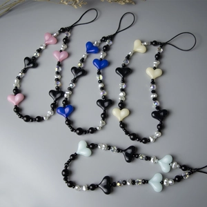 Bohemian crystal heart phone charm straps in pink, blue, yellow and green colors