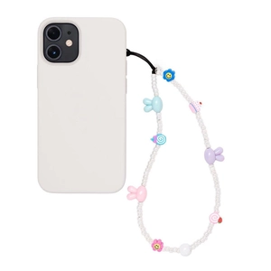 Cute acrylic rabbit phone strap with colorful macaron beads and cartoon charms
