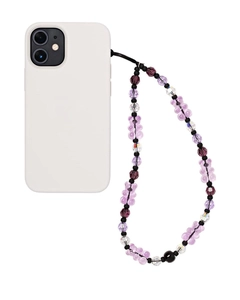 Détail de l'ours en gomme violet et perles de cristal colorées sur cordon téléphone