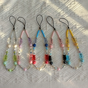 Handmade Beaded Phone Chain Colorful Acrylic Bear Crystal Beads Phone Lanyard For Women iPhone Case Bag Hanging Jewelry