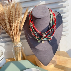 Boheemse gelaagde kralenketting met kleurrijke kralen en gouden hemelse hangers set