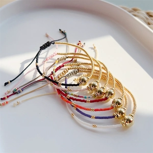 Colorful bohemian 18k gold plated bead bracelets with adjustable handmade woven straps