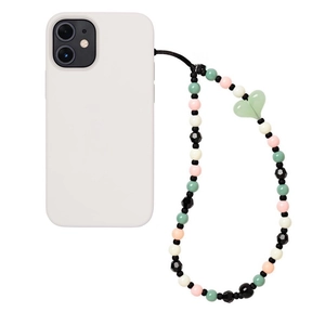 Colorful Beaded Phone Chain Green Heart Pendant Handmade Acrylic Bead Mobile Phone Strap Lanyard For Women Girl Gift