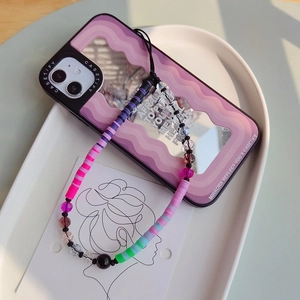 Violet gradient mirror phone case with handmade beaded lanyard charm for iPhone