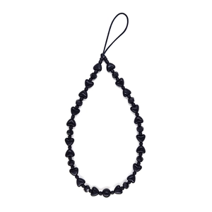Bijou de téléphone minimaliste en perles de cœur noires avec perles géométriques en acrylique