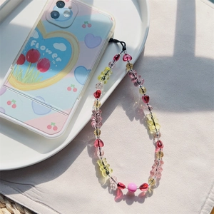 Chaîne de Téléphone Perlée à la Main Cœur Ours Acrylique Coloré Lanière Anti-perte Bijoux de Mode Femme Cadeau