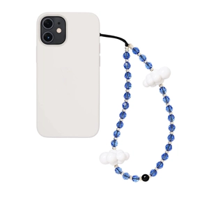 Rainbow crystal beaded mobile phone wrist strap with blue faceted beads and cloud charms