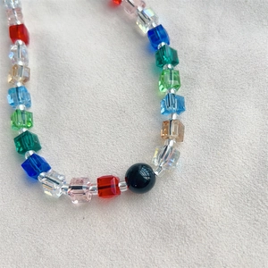 Colorful cube crystal bead phone lanyard strap with polished faceted glass beads