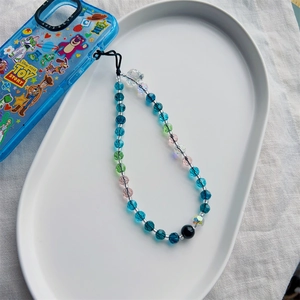 Crystal Faceted Glass Beaded Phone Lanyard Ocean Theme Skull Heart Phone Chain For Women INS Style Sweet Mobile Charm