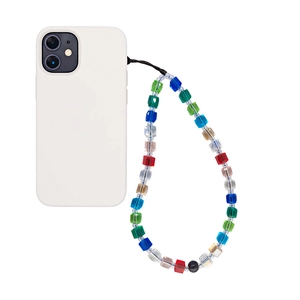 Colorful crystal beaded phone strap with vibrant square acrylic beads and black cord