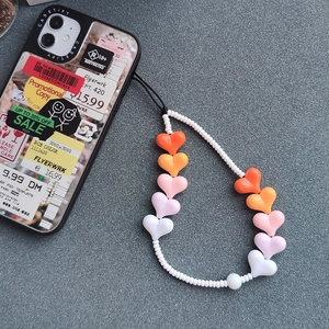 Lanière de Téléphone en Perles de Cœur en Acrylique Dégradé Dragonne Anti-Perte Style Japonais Coréen Accessoire Fait Main