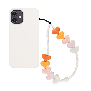 Cordon de téléphone en perles de cœur colorées et coque blanche pour iPhone 13