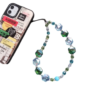 Colorful crystal beaded phone charm strap with blue and green dopamine style beads