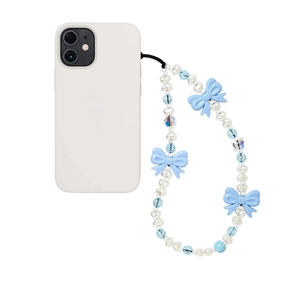 Mignon Charme de Téléphone Perlé avec Nœud Papillon Dragonne en Künstliche Perle d'Imitation Cœur Acrylique Cordon pour Femmes Filles Décoration Esthétique