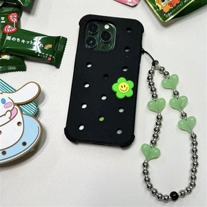 Handmade Beaded Heart Phone Lanyard Anti-Lost Copper Beads Resin Heart Phone Chain For Women INS Style Phone Decoration