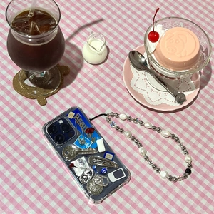 Baroque Imitation Artificial Pearl Phone Chain Hand Beaded Faceted Crystal Copper Beads Fashion Phone Lanyard For Women Phone Decor